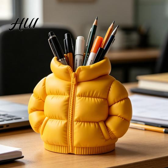 Student Desk Accessory Puffer Jacket Shaped Pen Cup, 3D Printed Organizer, Creative School Supplies Organizer Coat Pencil Holder for Makeup
