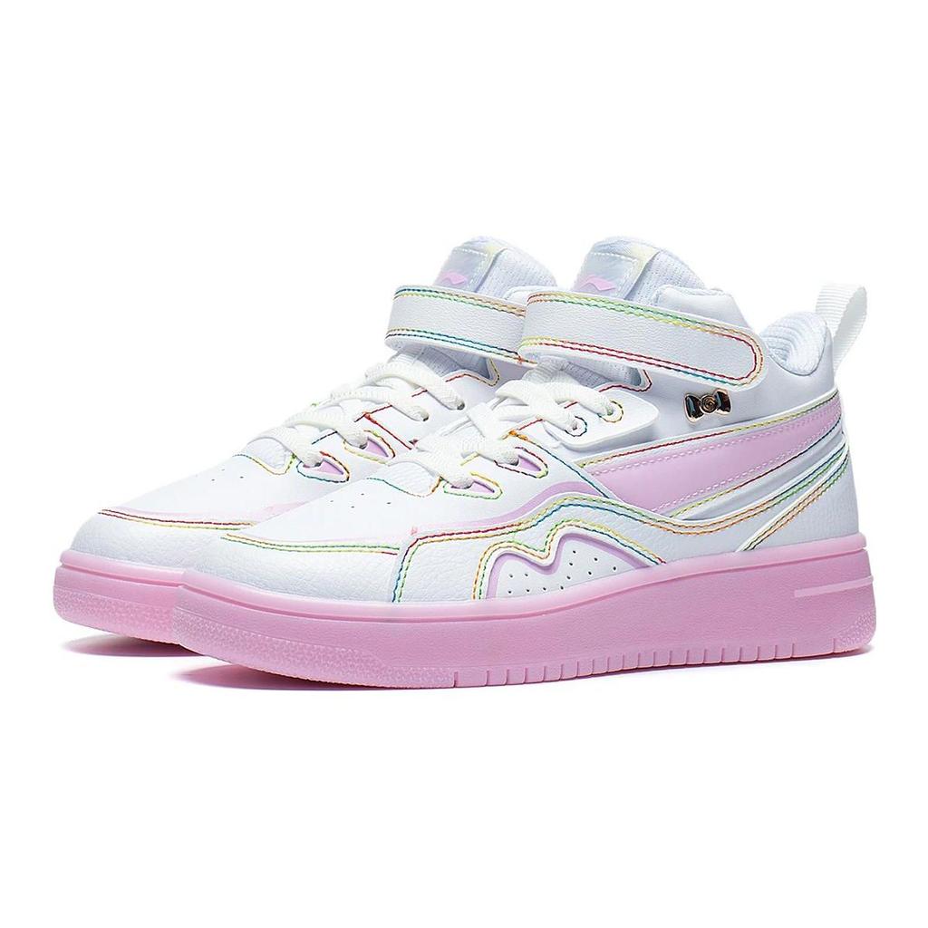 Li Ning Sports Lifestyle Series 937 Mid Slip Non-Slip Durable High Top Kids Skate Shoes Kids Skate Shoes White Pink YKCT018-2