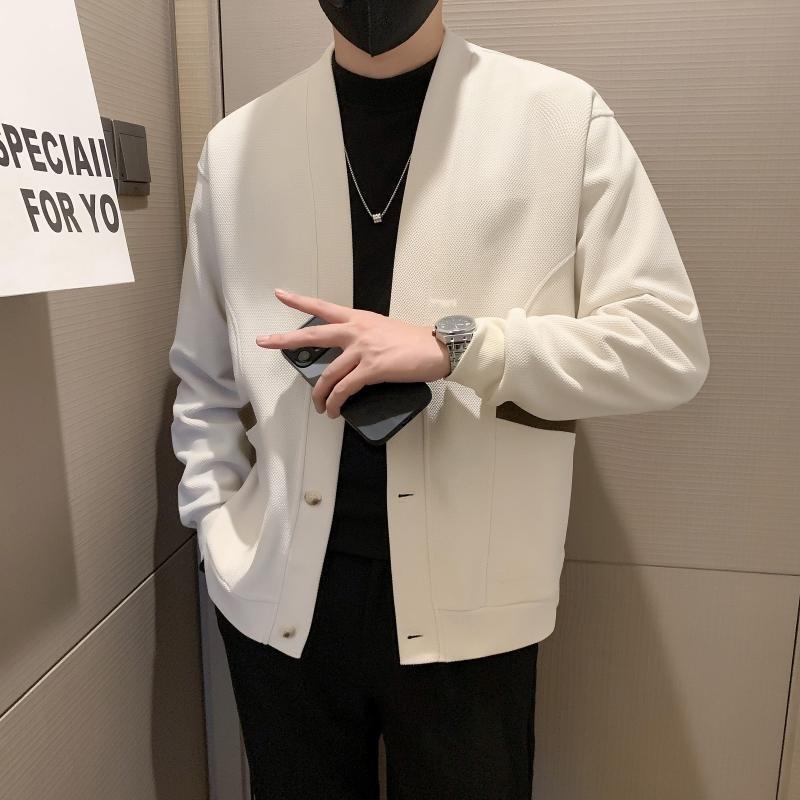 Осень Зима Однотонный Кардиган Свитер с V-образным вырезом и длинными рукавами Мужской Вязаный Модный Повседневный Свободный Жакет