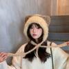 Hat Women's Autumn and Winter Cute Plush Cat Ears Hat Color Matching Warm Lace Up Lei Feng Hat Wool Knitted Beanie