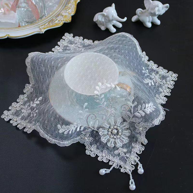 Dining Table decoration and accessories white mesh beads flower embroidery table place mat cloth Wedding Christmas placemat kitchen for Home