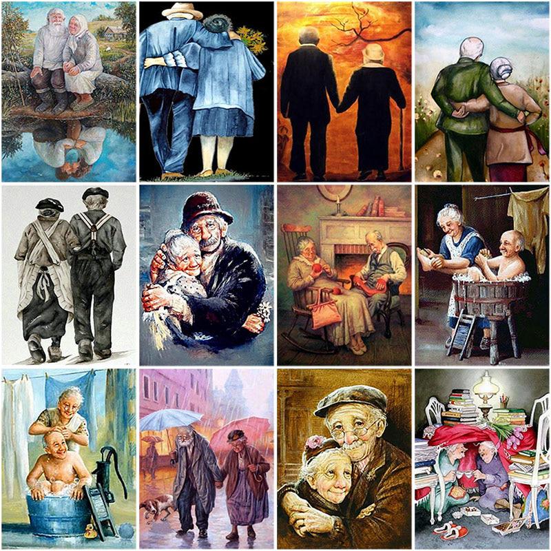 DIY 5D Алмазная картина Старая пара Мозаика Полный круглый стразы Алмазная вышивка