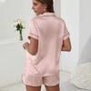 Женский пижамный комплект из 2 шт./компл., однобортный однобортный топ с эластичной резинкой на талии и короткими рукавами, однотонный шелковистый лацкан