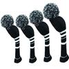 4Pcs Knitted Golf Headcovers Set | Striped Contrast Design with Pom-Pom | Long Neck Driver/Fairway Woods Covers 1/3/5# Warm Winter Golf Accessories