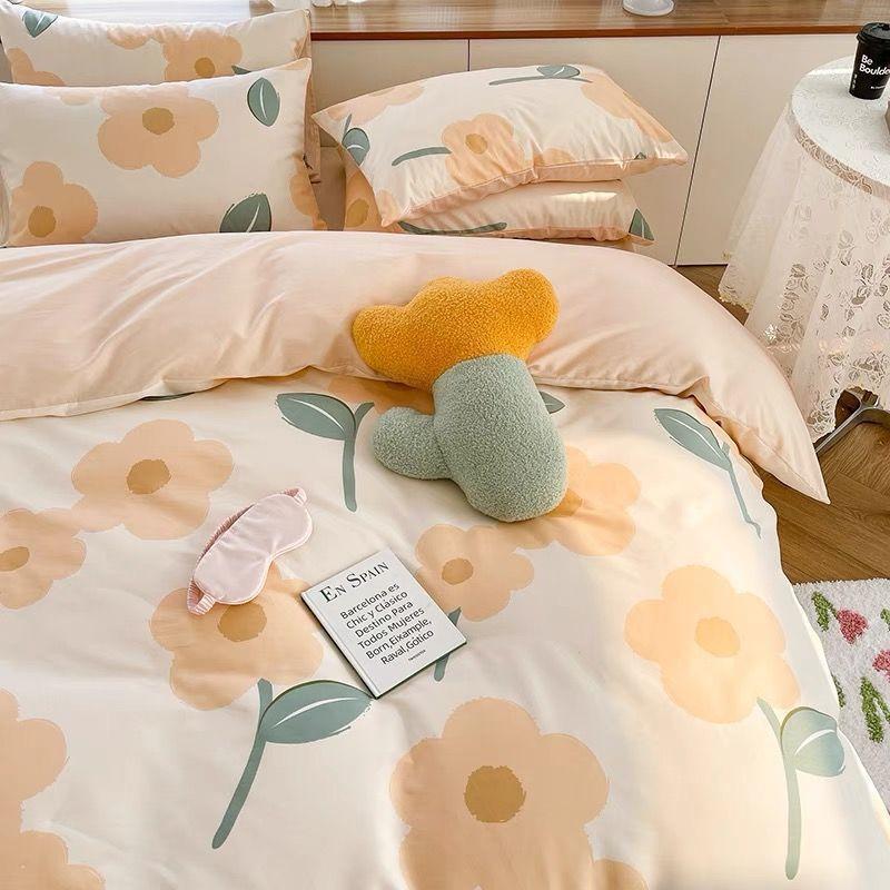 Комплект из четырех предметов из стираного хлопка, простыня, пододеяльник, комплект из трех предметов для спальни, односпальная кровать.