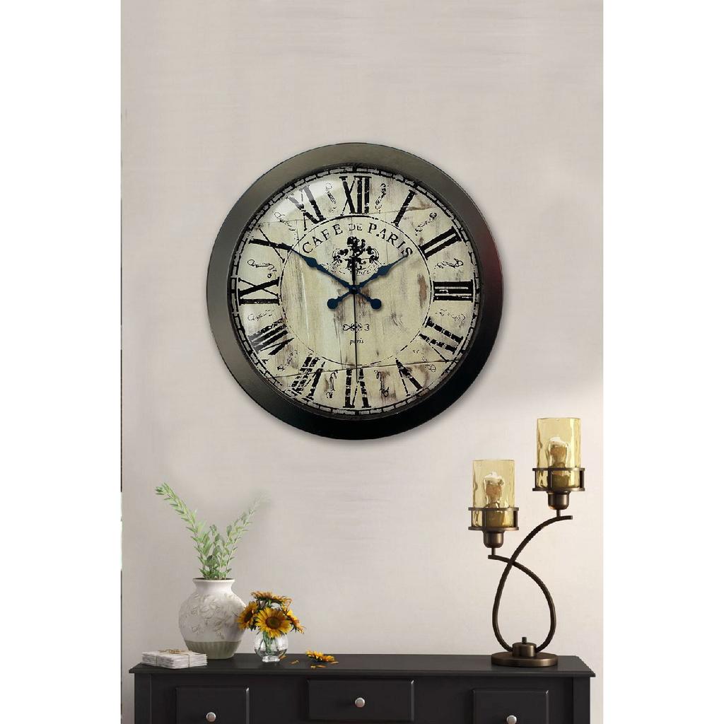 Подарочные черные металлические настенные часы Cafe De Paris 36 см