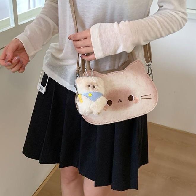 Cartoon Small Cat Pu Crossbody Bag For Girls Daily Use And School Commuting