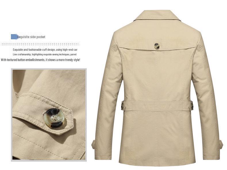 Men's Autumn Casual Washed Mid-Length Windbreaker Jacket