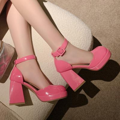 Модные женские туфли на толстом каблуке, осенние новые туфли с квадратной головкой и мелким ртом, слово с темпераментом, высокие каблуки