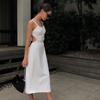 One-Line Neck Slim Sling Mid-Length Halter Dress Solid Color Temperament