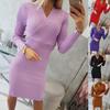 Women's Sexy Deep V Neck Long Sleeve Dress Autumn Winter Knitted Bodycon Dress Ladies Casual Bodycon Skirts Solid Color