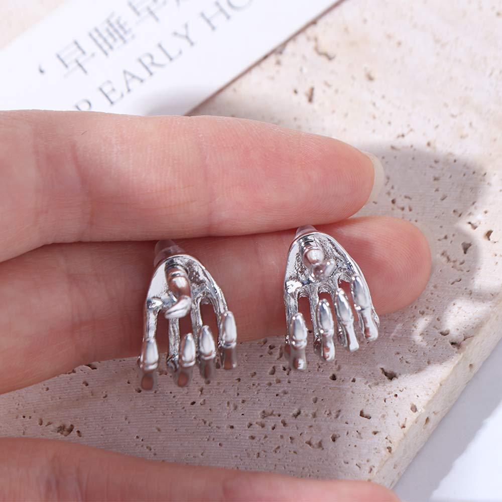 Cool Skeleton Earrings Studs Gothic Halloween Skull Ear Studs Skeleton Hand Stud Earrings Men