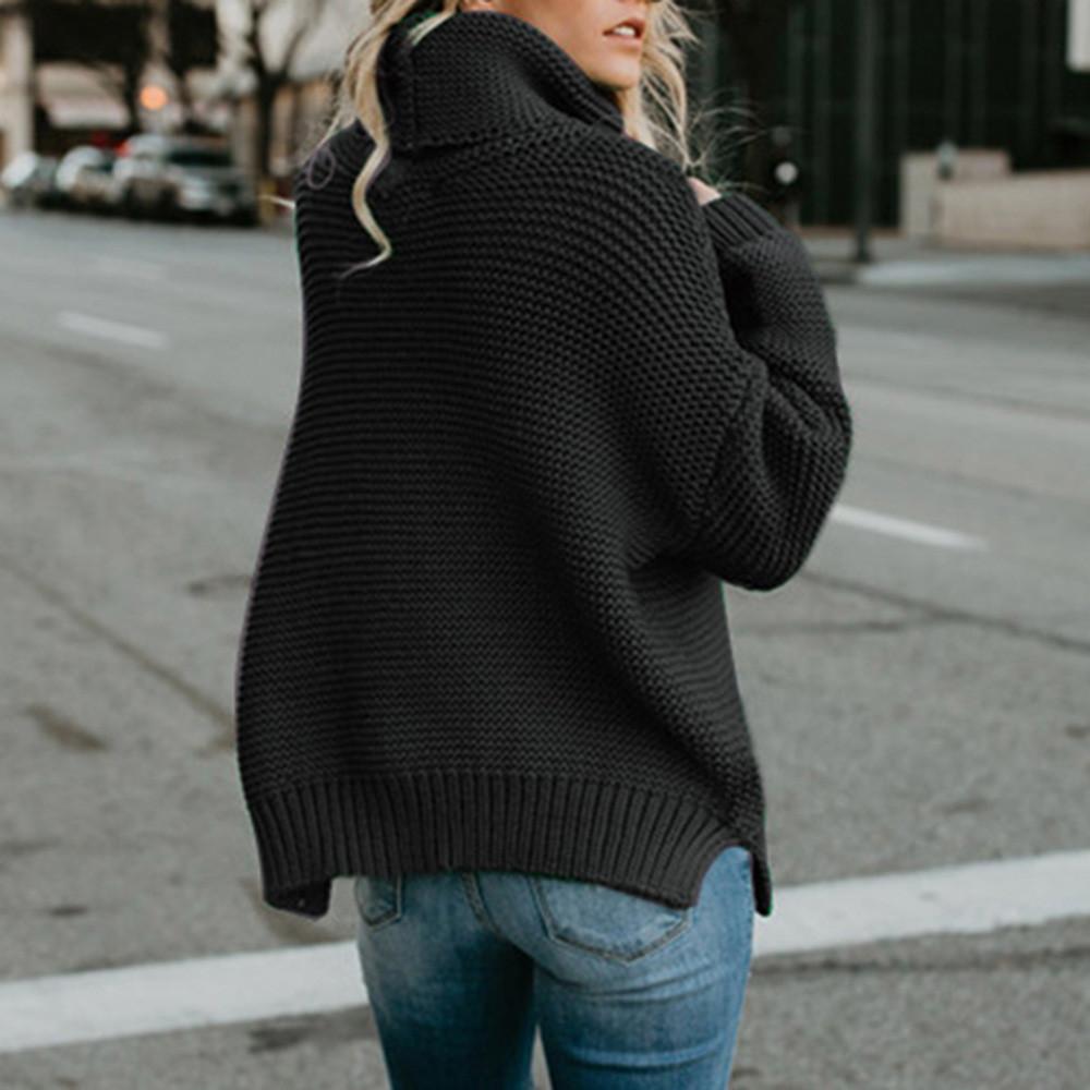 Женская свободная водолазка с длинным рукавом, вязаный свитер, джемпер, пуловер, верхняя блузка