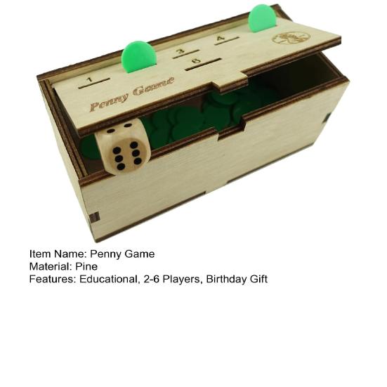 Игра «Пенни» с коробкой из соснового дерева, игральные кости, зеленая монета, 2–6 игроков, соревновательная игра для детей, взрослых, семейная стратегия, бросок, настольная игра, подарок на день рождения, Рождественский подарок