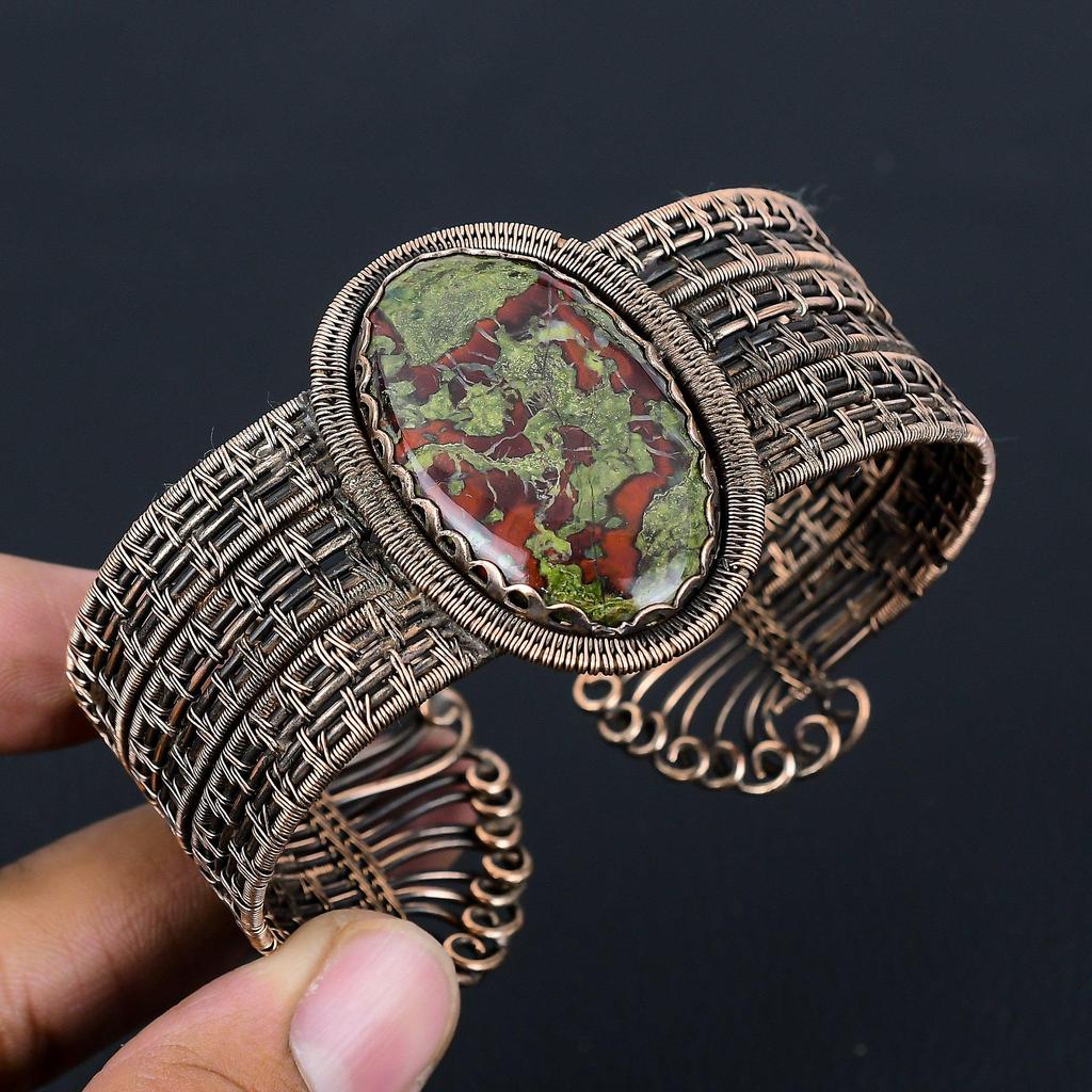 Dragon Blood Gemstone Pure Copper Wire Wrapped Handmade Cuff/ Bangle Jewelry