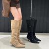 Женская обувь Женские высокие сапоги на каблуках Туфли с острым носком Модные женские сапоги до колена в стиле вестерн с пряжкой Дизайнерская обувь