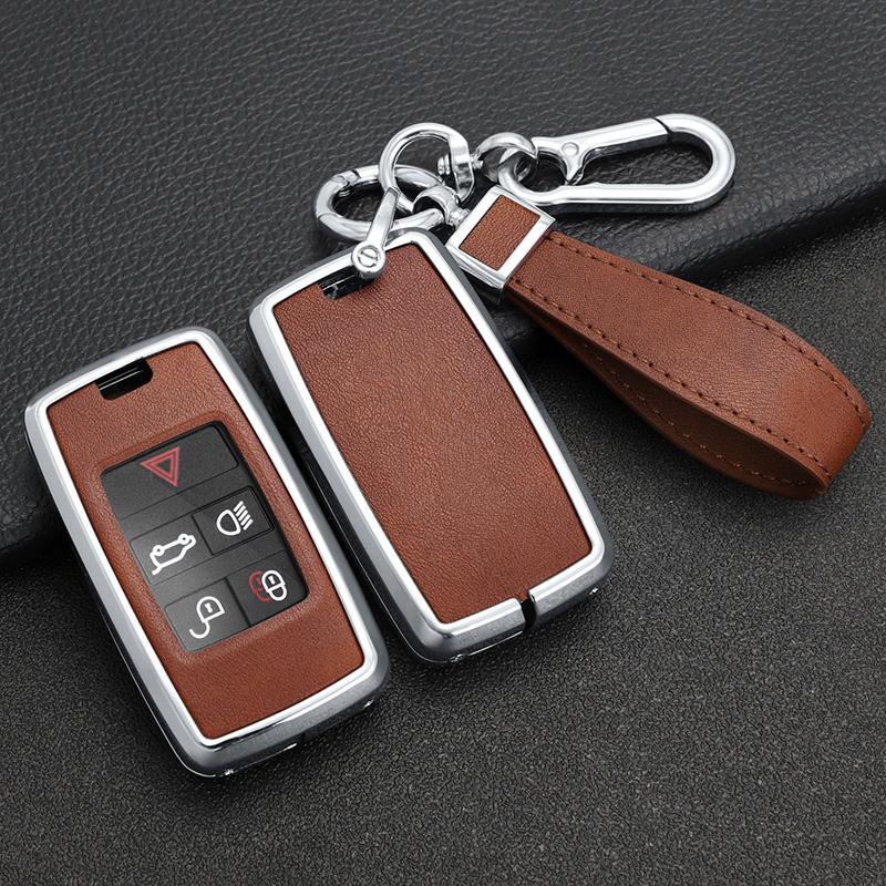 Leather Alloy Car Key Case Cover Protect Shell for Land Rover Range Rover Discovery 5 Sport for JAGUAR XE XF XJ F PACE Keychain