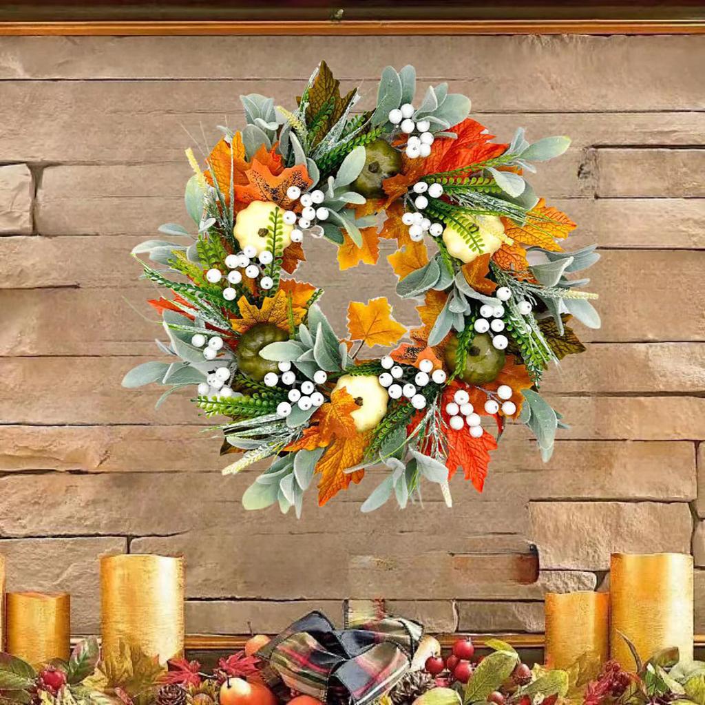 Искусственный Венок На Входную Дверь Тыква Ягоды Ветки Смешанные Листья Венок на День Благодарения Венок на Дверь Для Хэллоуина Дня Благодарения В помещении На улице
