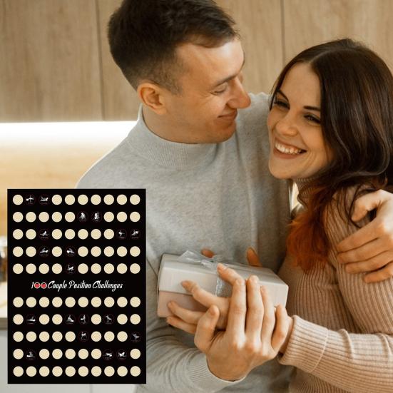 Плакат «100 парных поз» для скретч-карты на свидание ко Дню святого Валентина для взрослых, подарок на годовщину парню или девушке