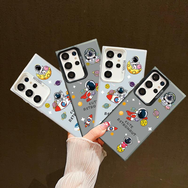 Рождественский лазерный чехол для телефона с астронавтом для iPhone 15 14 Pro Max 13 12 11 Samsung S23 S22 Ultra A54 A53 Противоударный задний чехол с рисунком оленя и Санта-Клауса