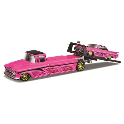 Maisto 1/64 Scale Elite Transport Diecast Model Car (1957 Chevrolet Flatbed/1959 Chevrolet Impala SS - Pink)