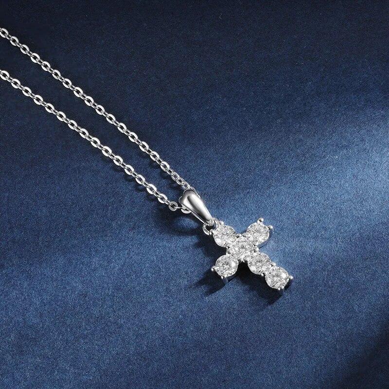 D Цвет Муассанит Крест Кулон Для Женщин Белое Золото 18 К Покрытием Стерлингового Серебра S925 Ожерелье Цепочка Свадебные Изящные Ювелирные Изделия