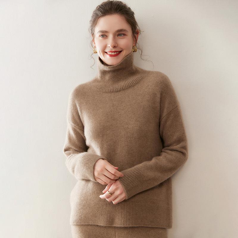 Cashmere Women's High Neck Thick Pullover: Slimming Loose Fit, Solid Color - Autumn/Winter 2026 Collection
