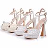 Fashion 2025 New 13cm Handmade Luxury Pearls Thick Heeled Peep toe Women Sandals Summer Fashion Wedges High heels Wedding Banquet Shoes