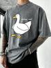 Мужская стираная футболка с принтом 'Follow The Goose Design' Летняя хип-хоп футболка с круглым вырезом Хлопковая спортивная одежда Повседневная Оверсайз С коротким рукавом