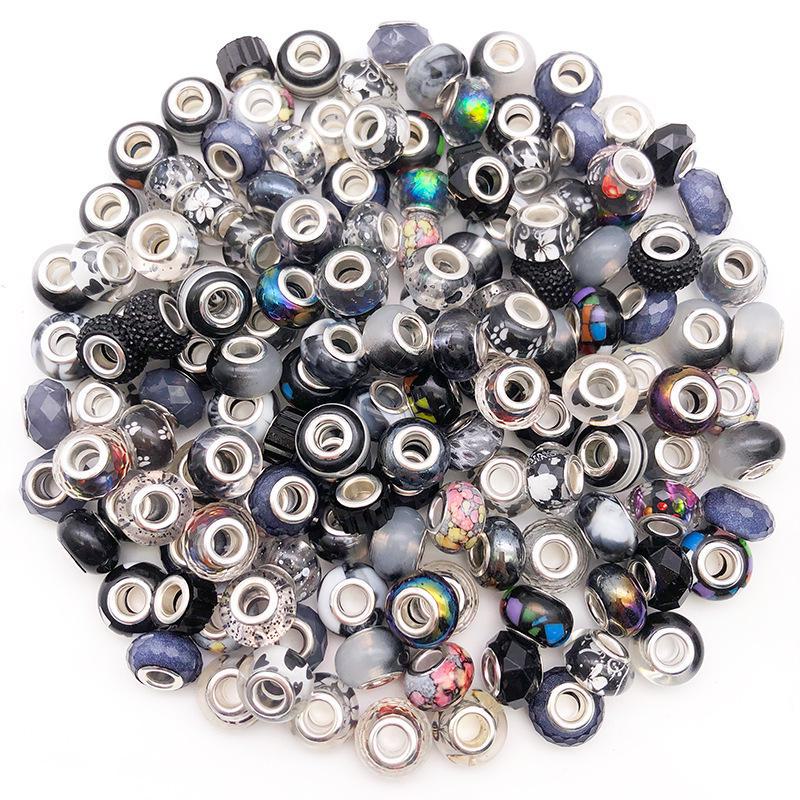 Ассорти из бусин с крупными отверстиями в стиле панцзя (10 шт): Желтый, зеленый, розовый, синий, фиолетовый для браслетов своими руками.