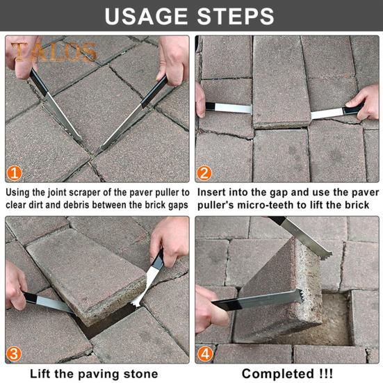 1 пара съемников для тротуарной плитки, съемник для тротуарной плитки со скребком для швов, микрозубцы, захватные пазы, инструмент для извлечения тротуарной плитки для сада, газона, двора, патио, блока для тротуарной плитки