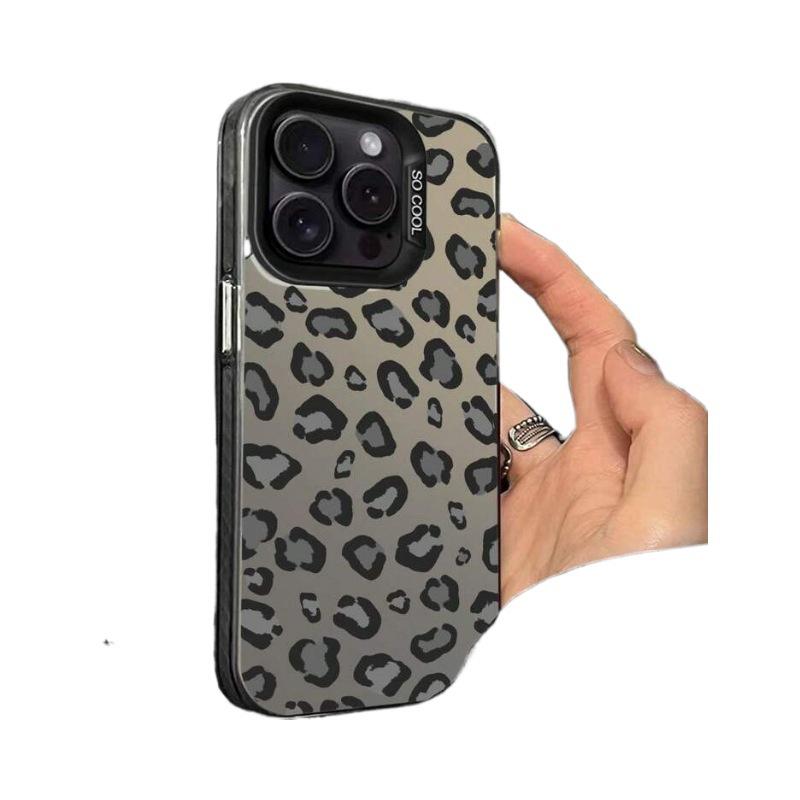 Черный Чехол для iPhone 14 Pro Max/13/12/11/16e с Леопардовым Принтом
