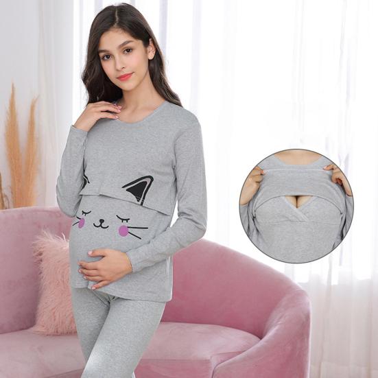 Пижамный комплект с рисунком животных для беременных и кормящих мам, топ с длинными рукавами и штаны для грудного вскармливания