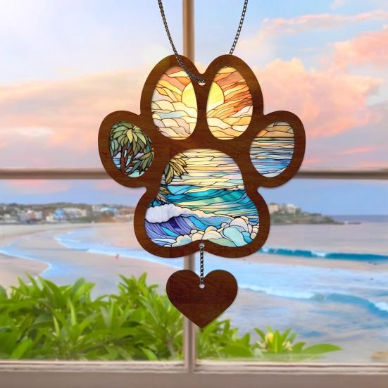 Pet Memorial Suncatcher Hanging Decoration Dog Cat Paw Car Rearview Mirror Hanging Ornament Loss of