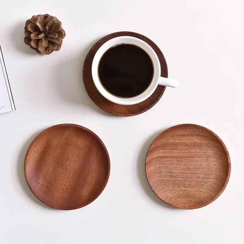 Wooden Tea Tray Household Wooden Fruit Tray Solid Wood Decorative Plate Bread Desserts Snacks Cake Plate Desktop Storage Tool