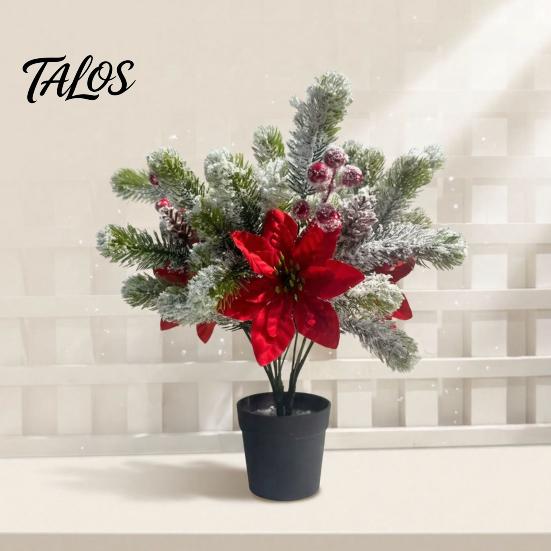 Synthetic Flowers for Indoor Decoration Artificial Cedar Poinsettia Flowers, Realistic Floral Arrangement, Fake Flower And Pine Branch Maintenance