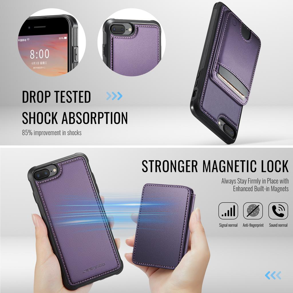 For iPhone 8 Plus 5.5 inch/iPhone 7 Plus 5.5 inch Magnetic Case JEEHOOD J10 Leather Back Phone Cover with Detachable Card Holder Kickstand