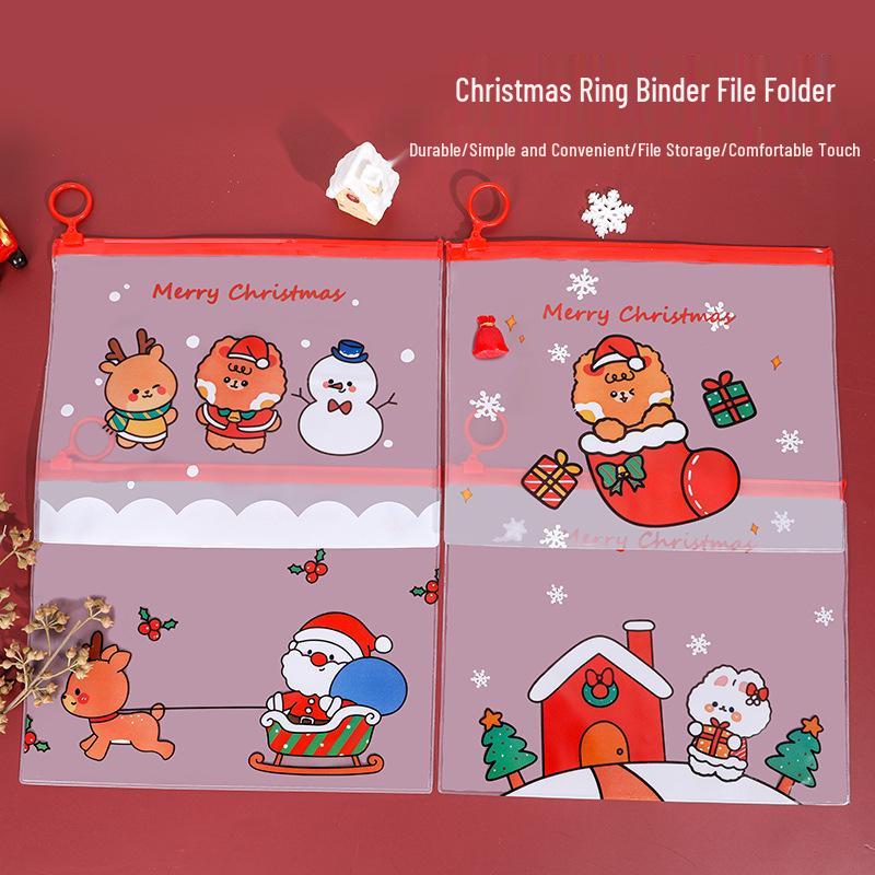 Мультяшное Рождественское Сердце Кольцевой скоросшиватель на молнии - Прозрачная сумка для хранения канцелярских товаров