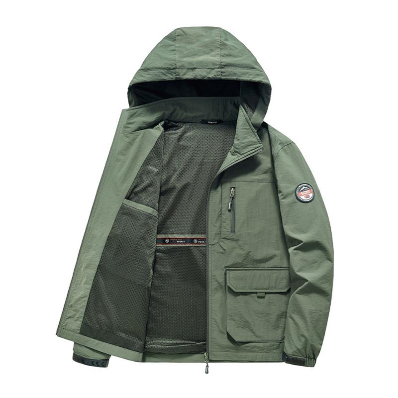 Весенне-осенняя ветровка, мужская верхняя одежда с капюшоном, пальто, мужская свободная повседневная тонкая куртка на молнии на молнии, модная одежда для альпинизма