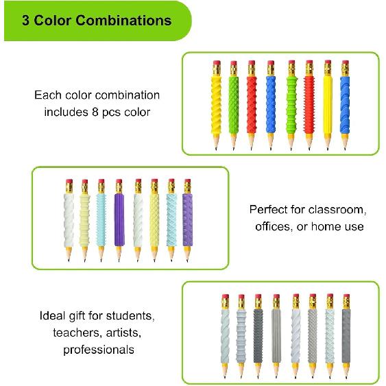 8 Pack Textured Pencil Grips for Kids, Teens, Adults, Silicone Sensory Fidget Sleeves for ADHD, Autism, Anxiety & Stress Relief (Color 3)