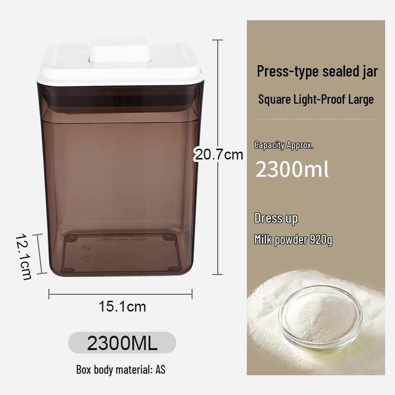 Square Clear Push-Type Storage Jar - Sealable Plastic Container for Kitchen Grains, Candy, and Fruit Powder