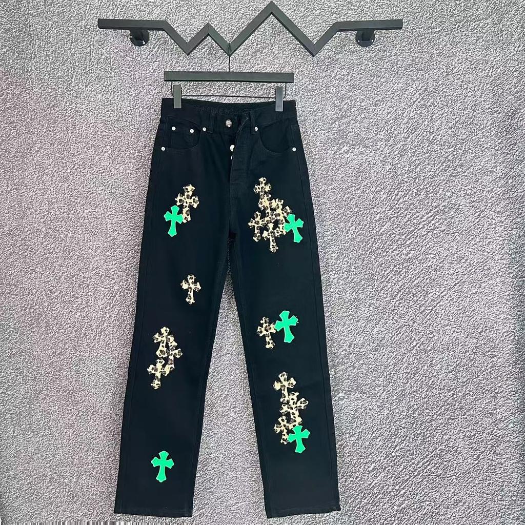 9922 CHROME HEARTS Мужские и женские модные джинсы в американском стиле с тканевыми нашивками, повседневные и модные брюки в стиле хай-стрит