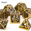 7 шт., металлические кубики с желтым зубчатым колесом, набор полых металлических многогранных кубиков, подходящий для ролевой игры, настольной игры, карточной игры
