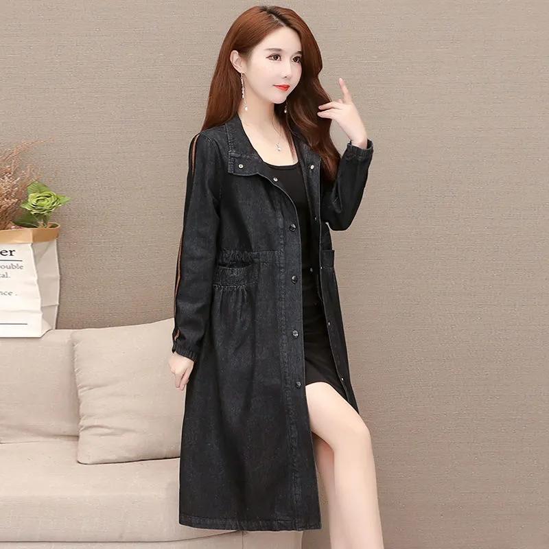 Джинсовая ветровка женская средней длины в стиле вестерн свободная модная куртка поло с воротником больших размеров