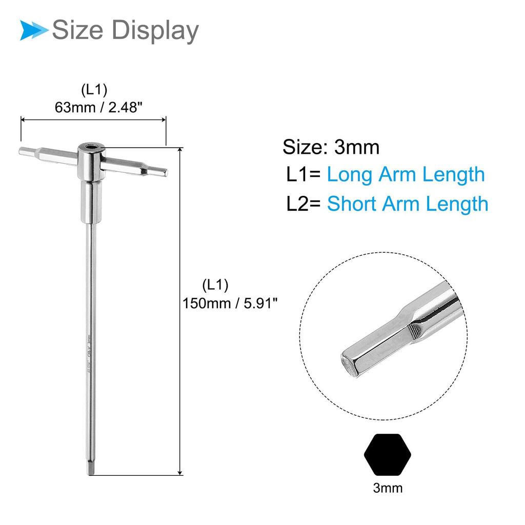 CoCud Hex 3mm Slide Handle Key Wrench with Speed Sleeve for T and 1 Piece T-Handle Wrench, Hex, CR-V Steel, Metric, L-Handle Drivers,