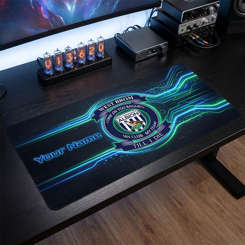West Bromwich Albion Custom Large Mouse Pad, Personalized Name Text Print, Football Logo Non‑Slip Desk Mat Gaming Gift