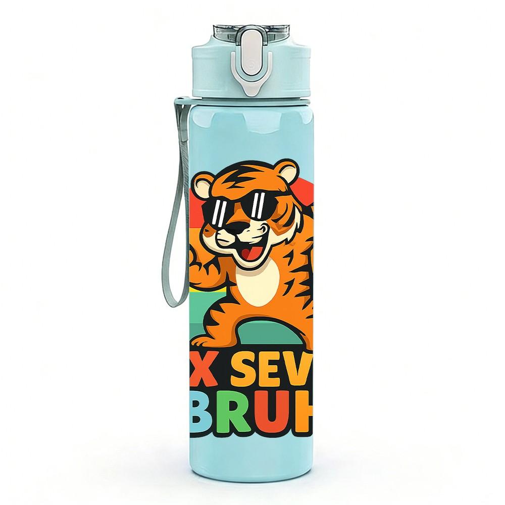 1PC Six Seven Bruh Tiger Letter 750ml Color Plastic Sports Water Bottle Leakproof Flip Straw Lid Suitable for Sports Office Home Use