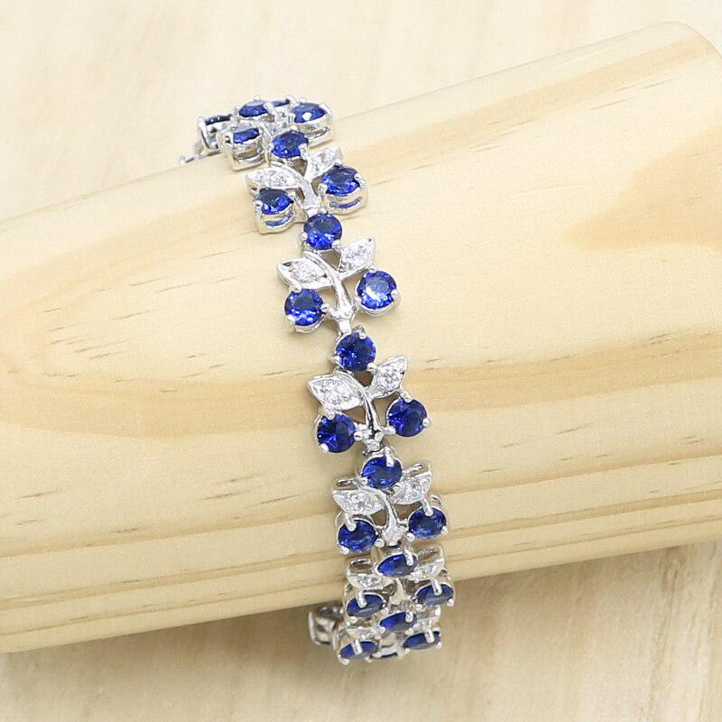 WPAITKYSRRoyal Синий Циркон Серебряный Цвет Свадебные Ювелирные Наборы Женские Серьги Кольцо Ожерелье Браслет Подарочная Коробка