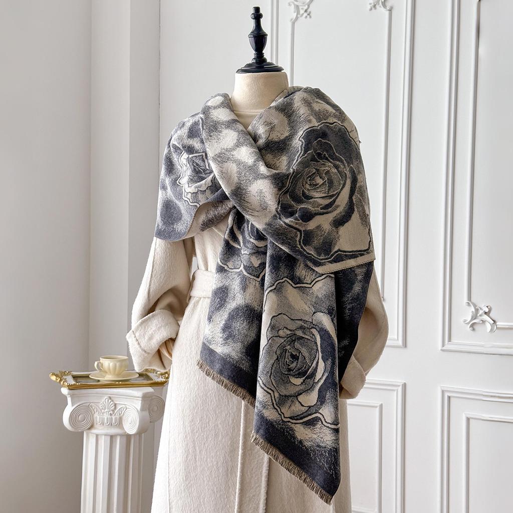 Элегантные женские шарфы с розовым леопардовым принтом Зимний теплый пашмина Двусторонние женские шали Толстое одеяло Накидки Платок Шарф