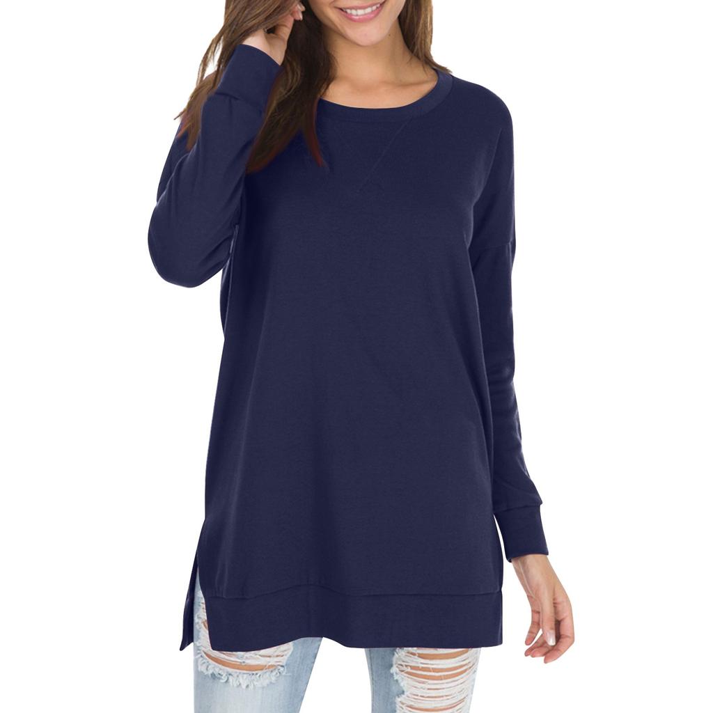 Women's Fall Long Sleeve Side Split Loose Blouses Casual Pullover Tunic Tops